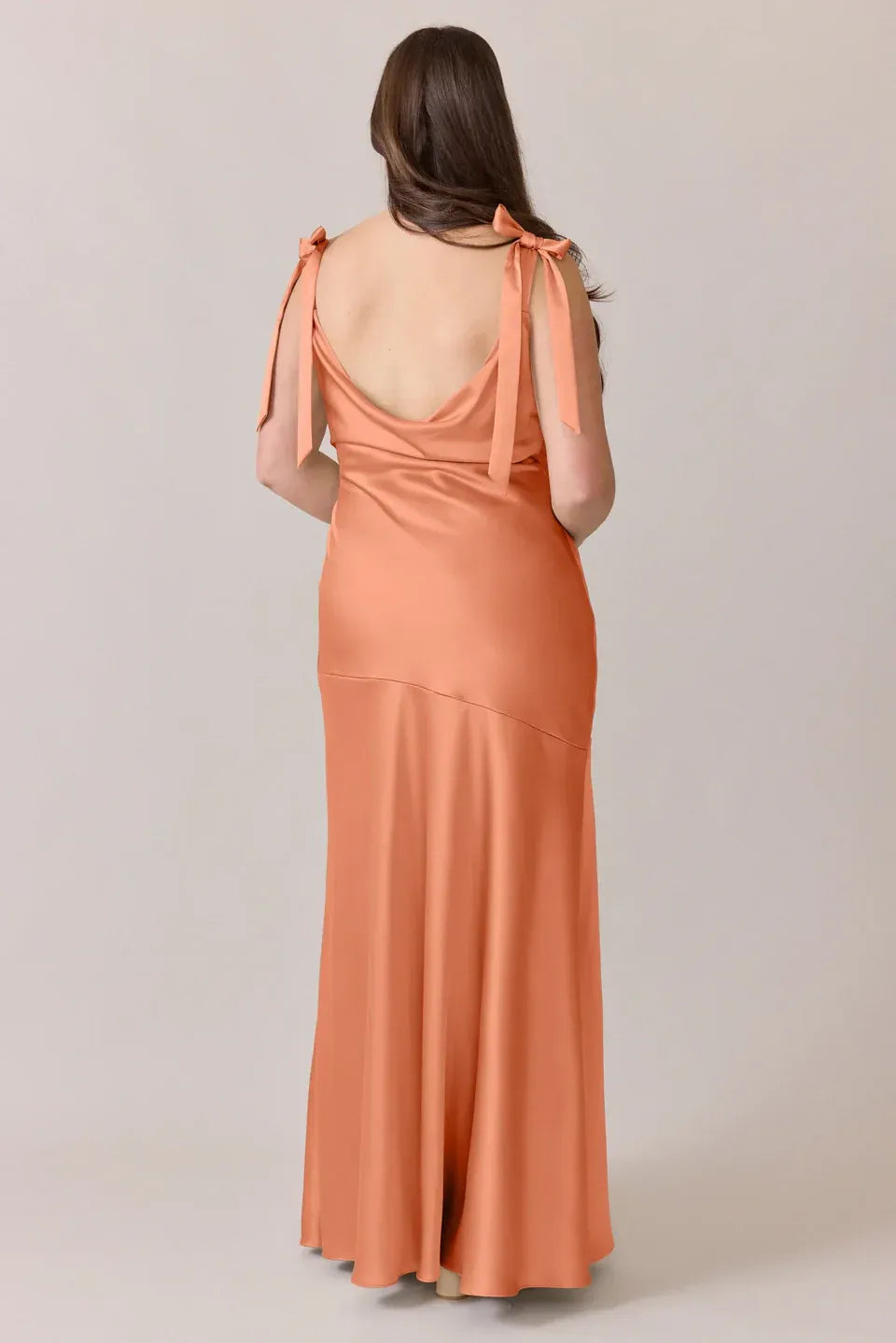 Peach Cowl Neck Satin High Slit Wedding Dress - Yihuiw by Yihuiw