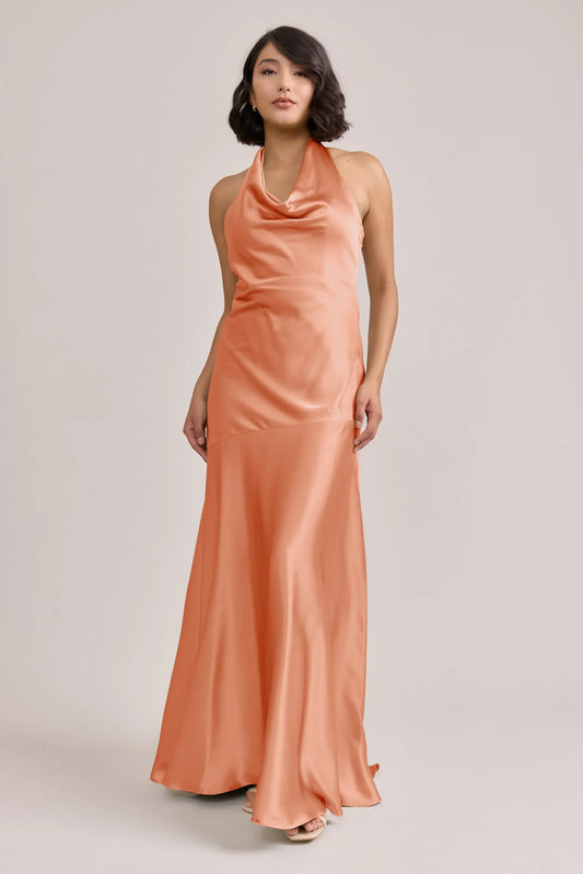 Peach Halter Satin Wedding Dress - Yihuiw by Yihuiw