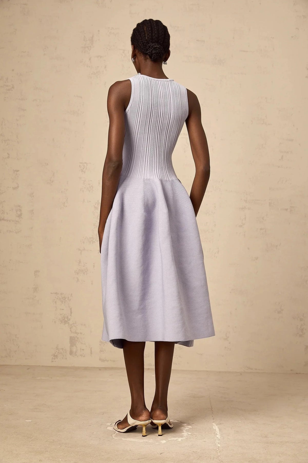 Peach Pleated Halter Neck Midi Dress purple embellished ribbed-knit midi dress Evening Dress by YiHuiw