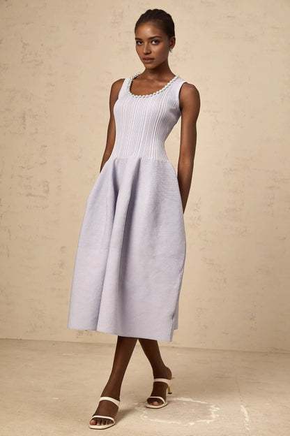 Peach Pleated Halter Neck Midi Dress purple embellished ribbed-knit midi dress Evening Dress by YiHuiw