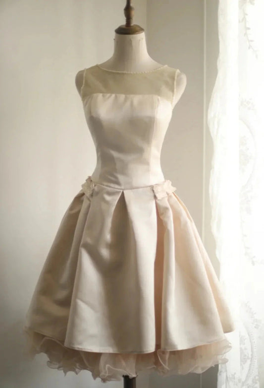 Pearl Beads Fashion Short Tulle Satin Princess Dress simple gentle atmospheric and unique desi Bring summer colors to enhance whiteness by YiHuiw