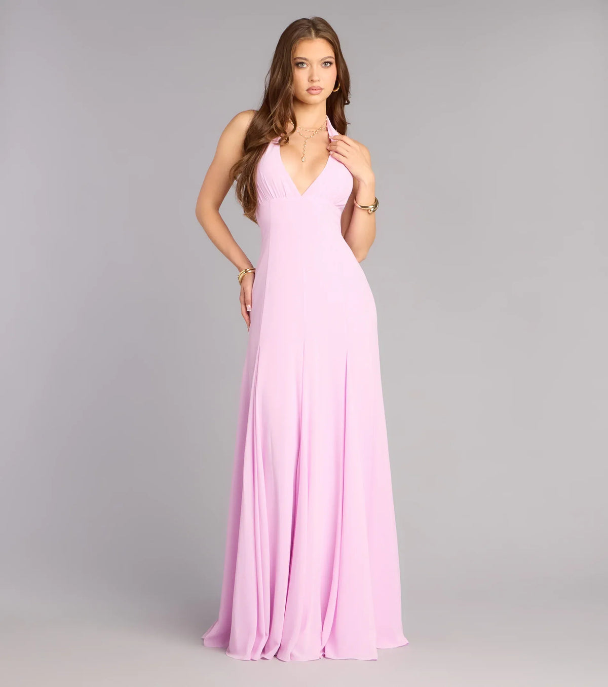 Pink Halter Floor-Length Wedding Dress - Yihuiw by Yihuiw