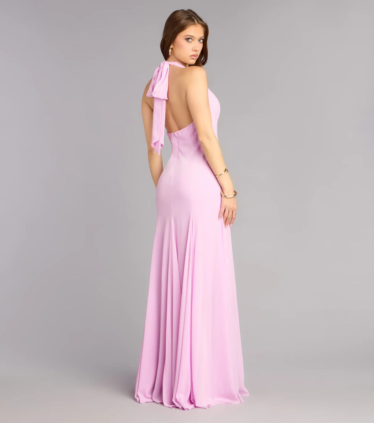 Pink Halter Floor-Length Wedding Dress - Yihuiw by Yihuiw