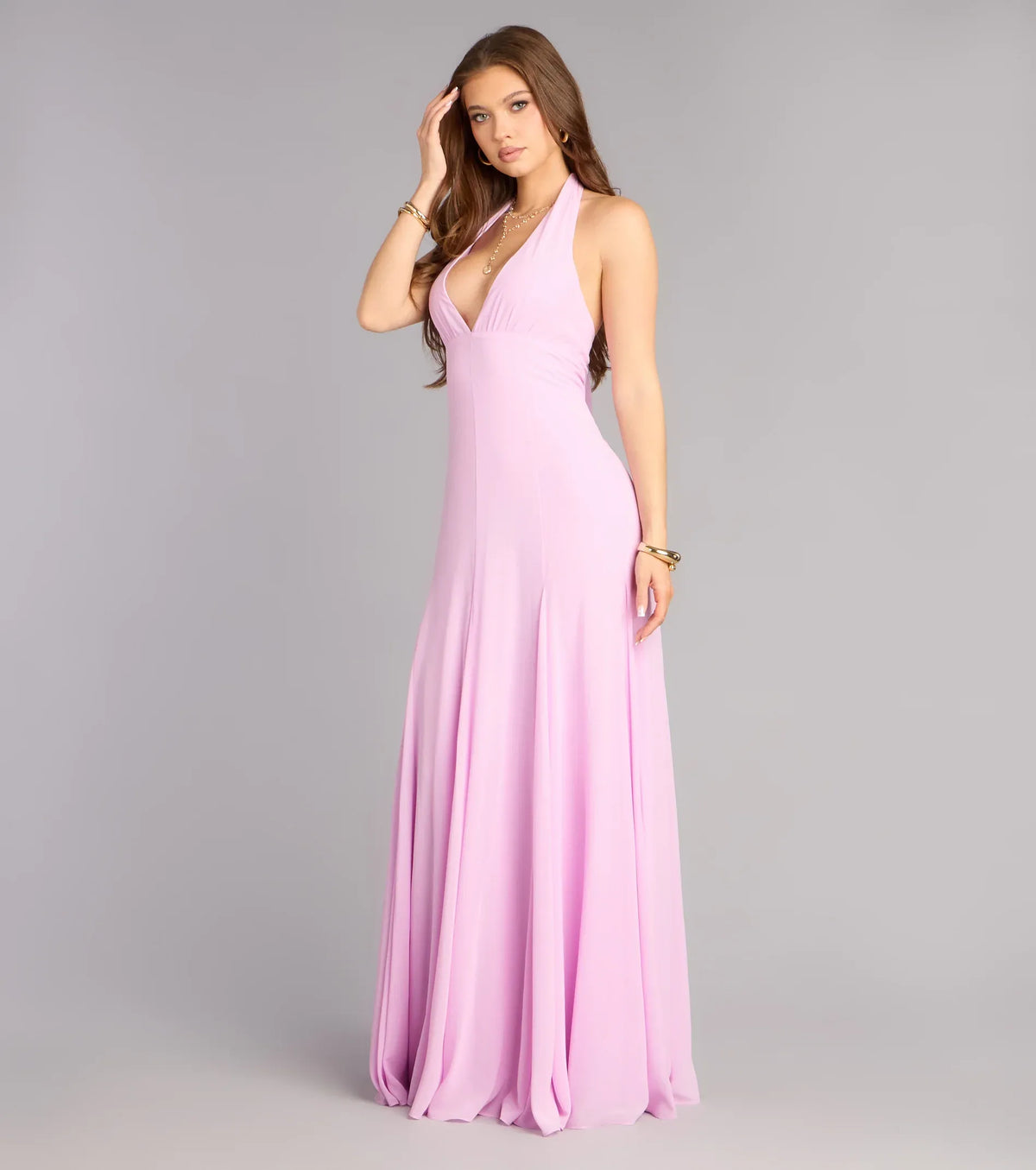 Pink Halter Floor-Length Wedding Dress - Yihuiw by Yihuiw