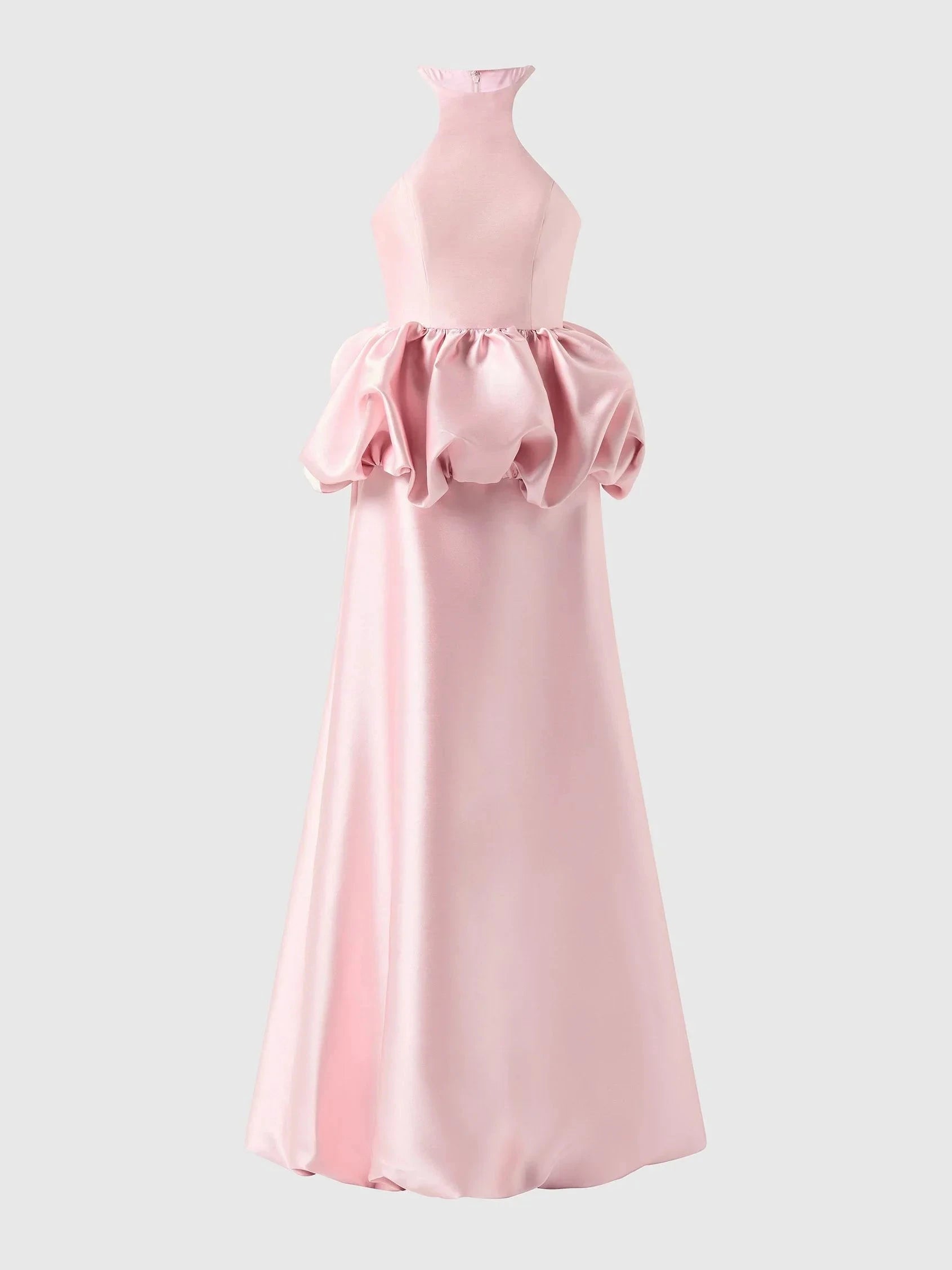 Pink High Neck Satin Maxi Dress with Ruffled Waist Fit & flare bridesmaid dress with halter neckline in mikado Mother of the Bride Dresses by YiHuiw
