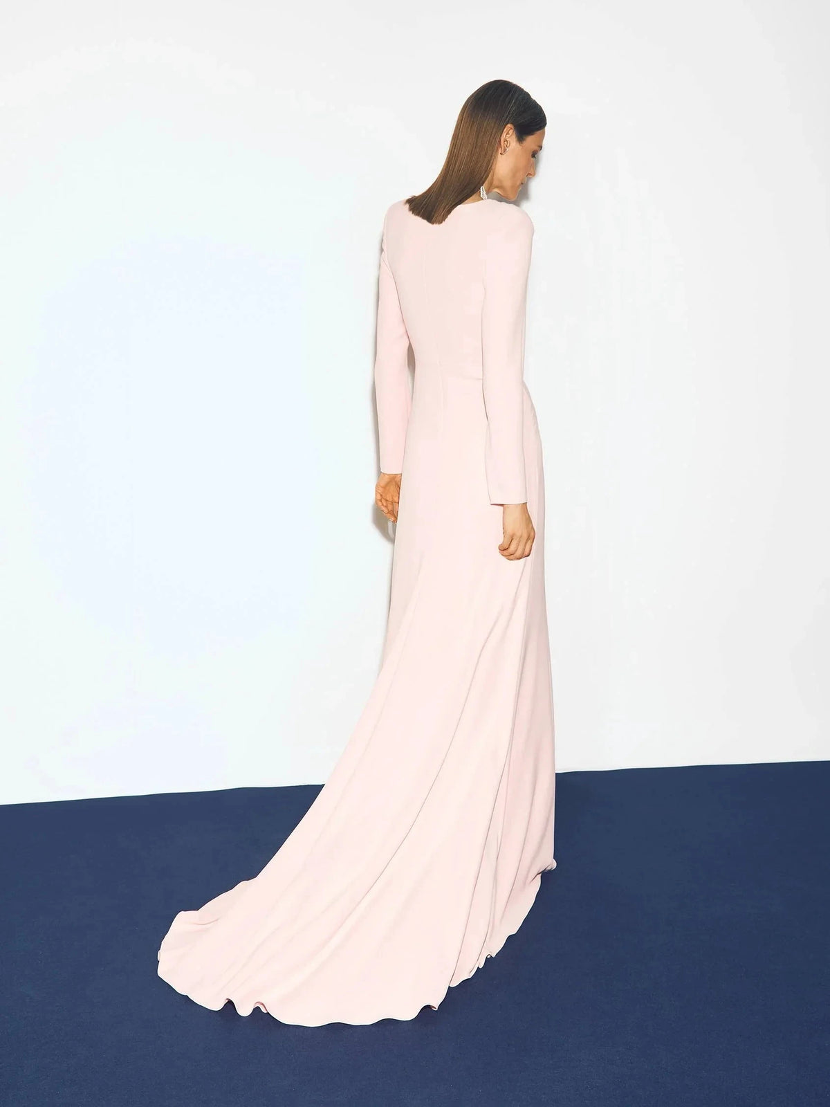 Pink Long Sleeve Ruffle Maxi Dress with Slit Mermaid crepe party dress Mother of the Bride Dresses by YiHuiw