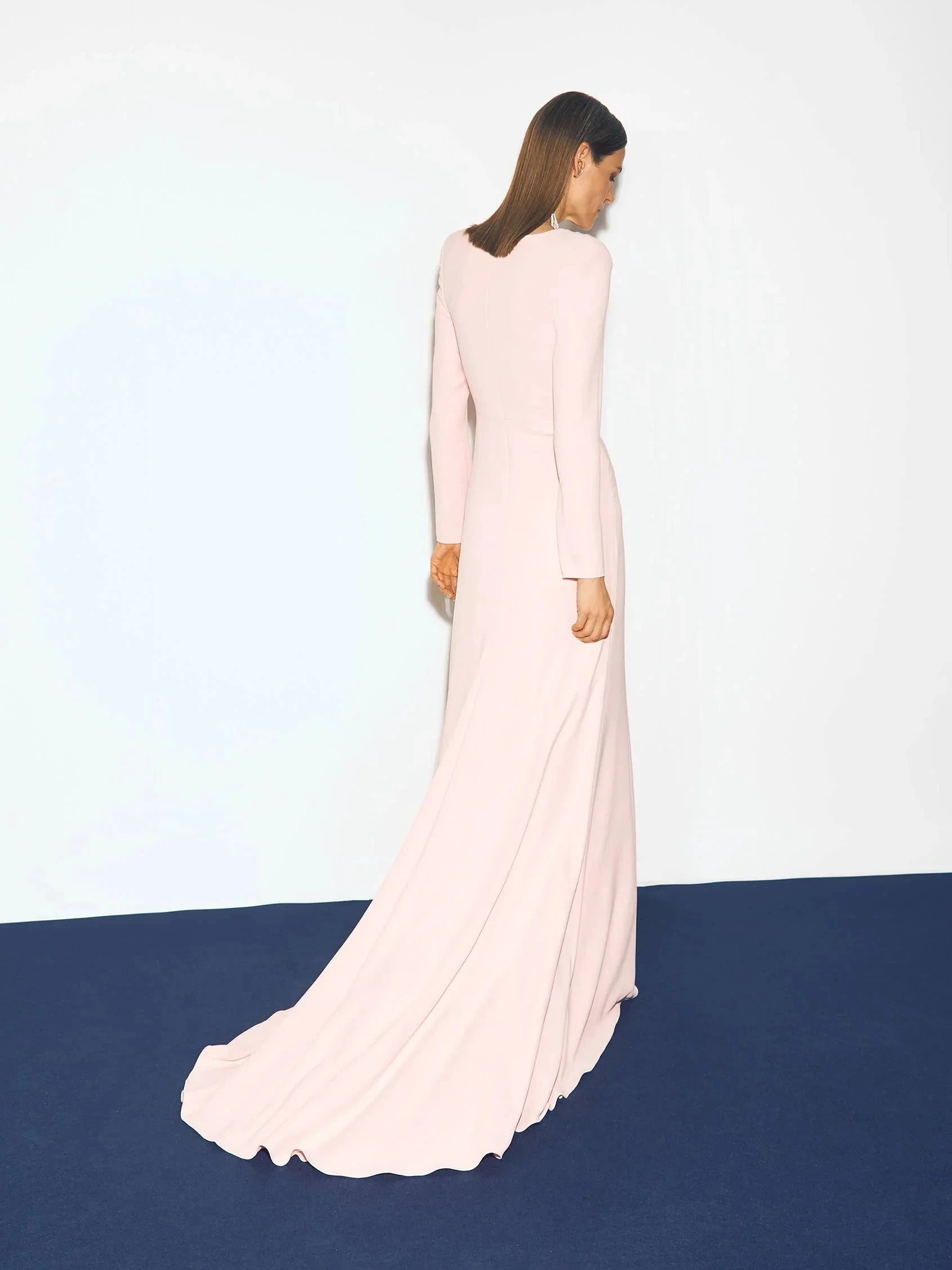 Pink Long Sleeve Ruffle Maxi Dress with Slit Mermaid crepe party dress Mother of the Bride Dresses by YiHuiw