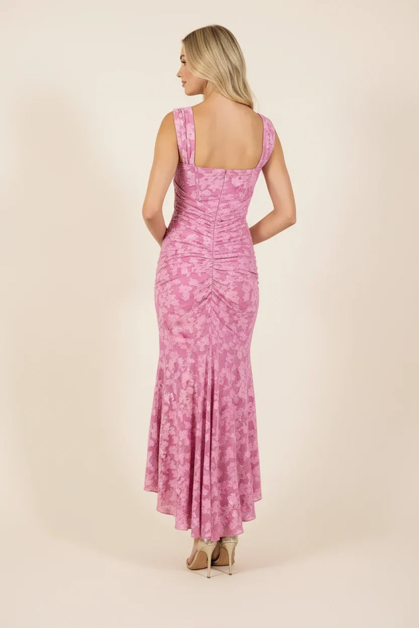 Pink Mermaid Square Neck Midi Wedding Dress - Yihuiw by Yihuiw