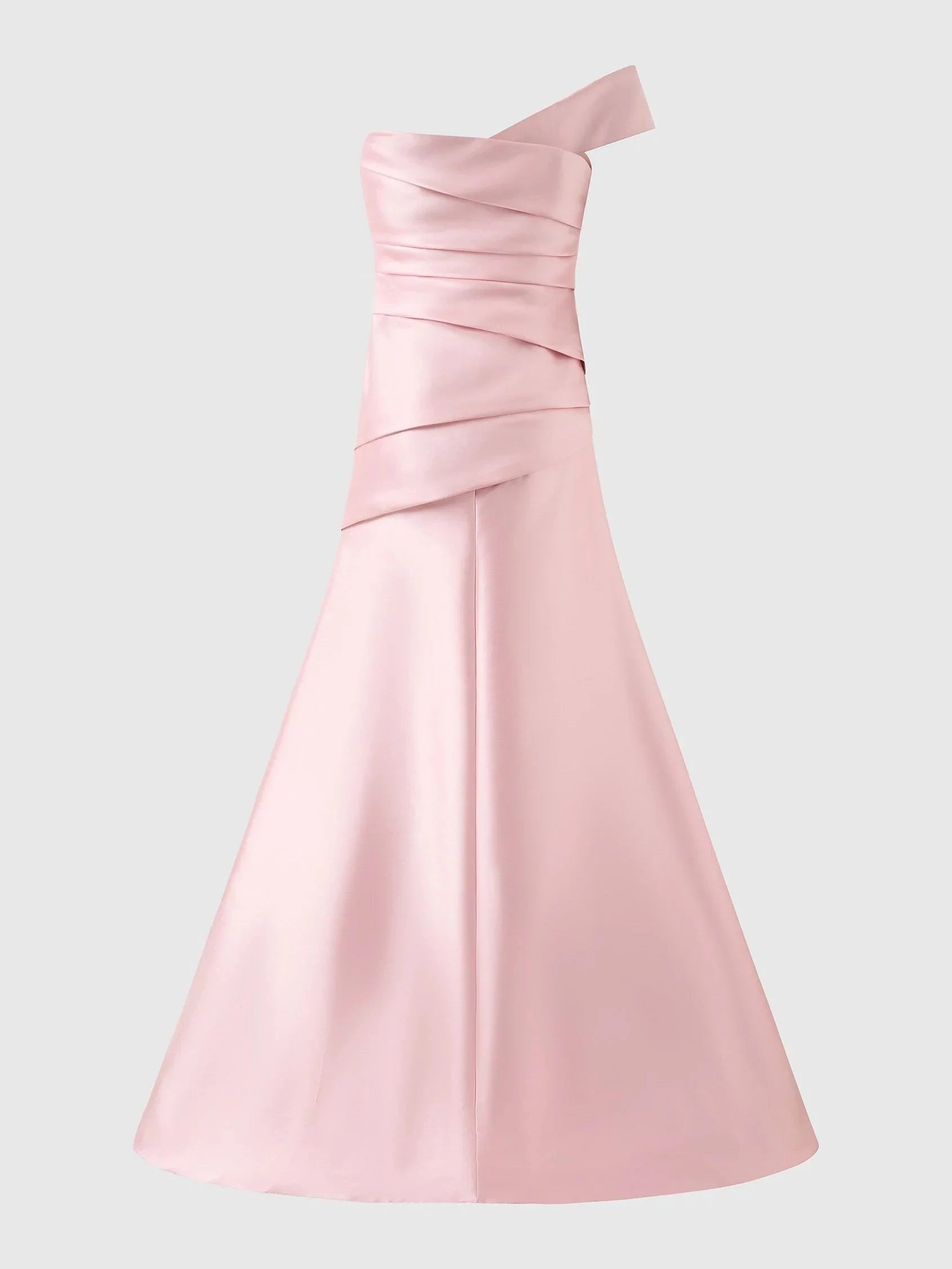 Pink One-Shoulder Satin Midi Dress Mermaid style bridesmaid dress with sweetheart neckline in mikado Mother of the Bride Dresses by YiHuiw