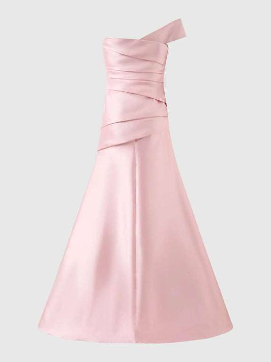Pink One-Shoulder Satin Midi Dress Mermaid style bridesmaid dress with sweetheart neckline in mikado Mother of the Bride Dresses by YiHuiw