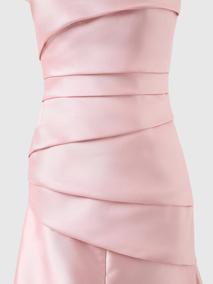 Pink One-Shoulder Satin Midi Dress Mermaid style bridesmaid dress with sweetheart neckline in mikado Mother of the Bride Dresses by YiHuiw