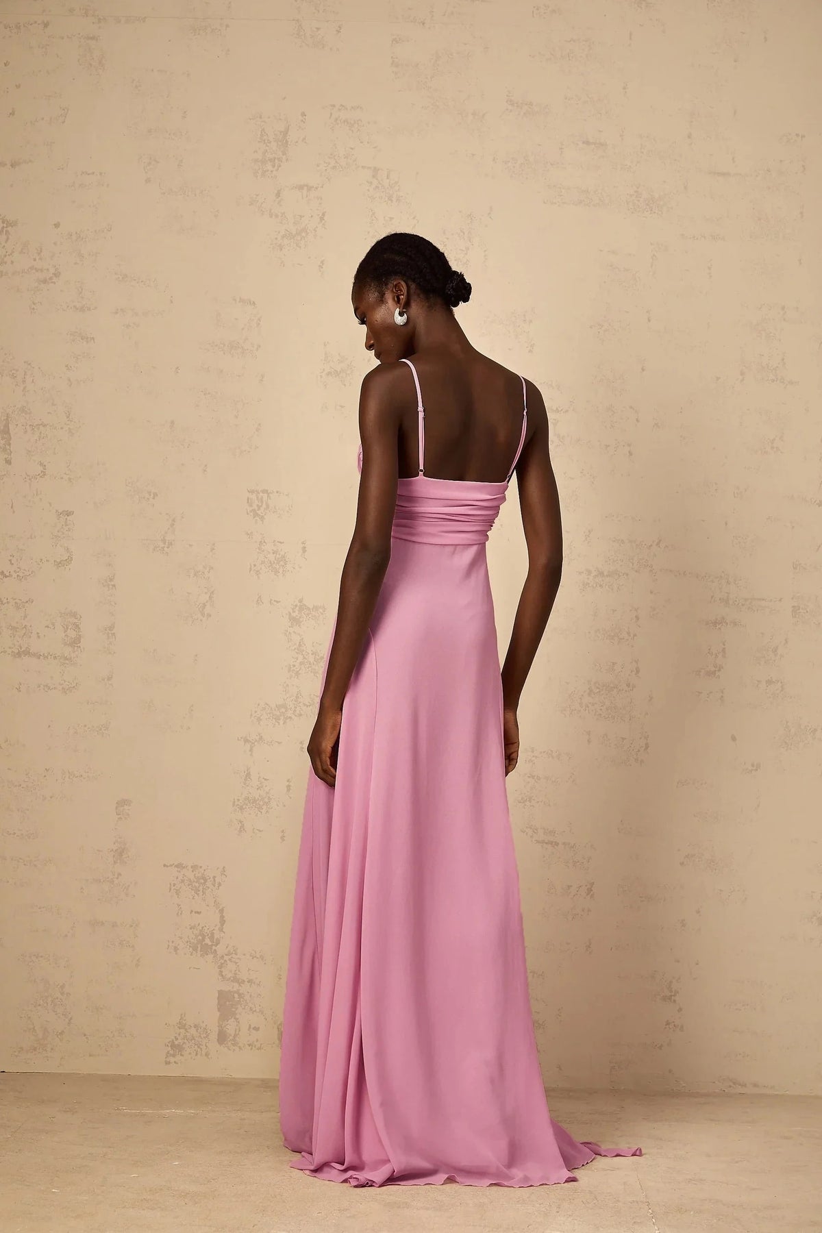 Pink Spaghetti Strap Maxi Dress with Floral Detail Rose-Pink 3D Petal Tulle Maxi Dress Evening Dress by YiHuiw
