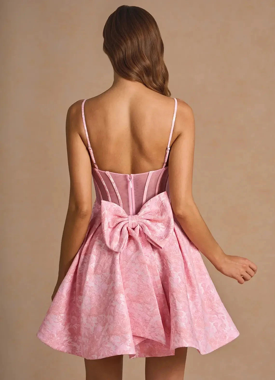 Pink Strapless Mini Dress with Bow Detail Imogen Pink Multi Mini Dress Homecoming Dresses by YiHuiw