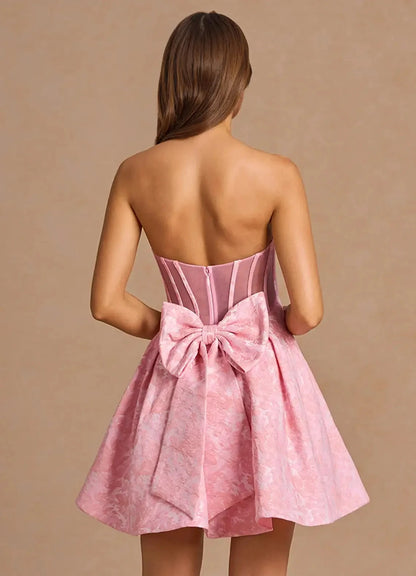 Pink Strapless Mini Dress with Bow Detail Imogen Pink Multi Mini Dress Homecoming Dresses by YiHuiw