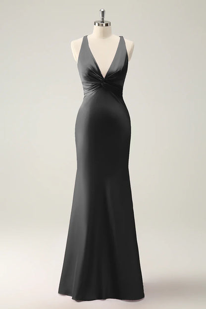 Mermaid V-Neck Satin Wedding Dress - Yihuiw by Yihuiw
