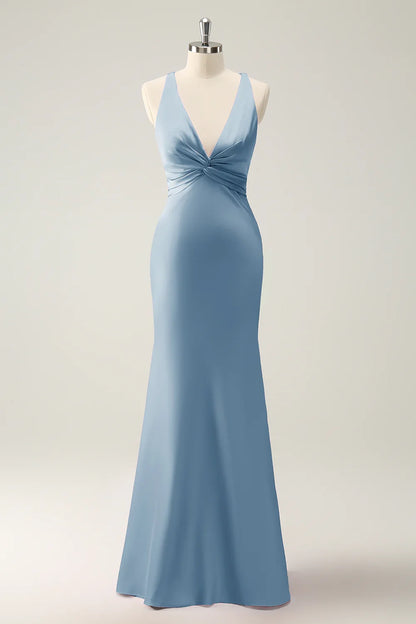 Mermaid V-Neck Satin Wedding Dress - Yihuiw by Yihuiw