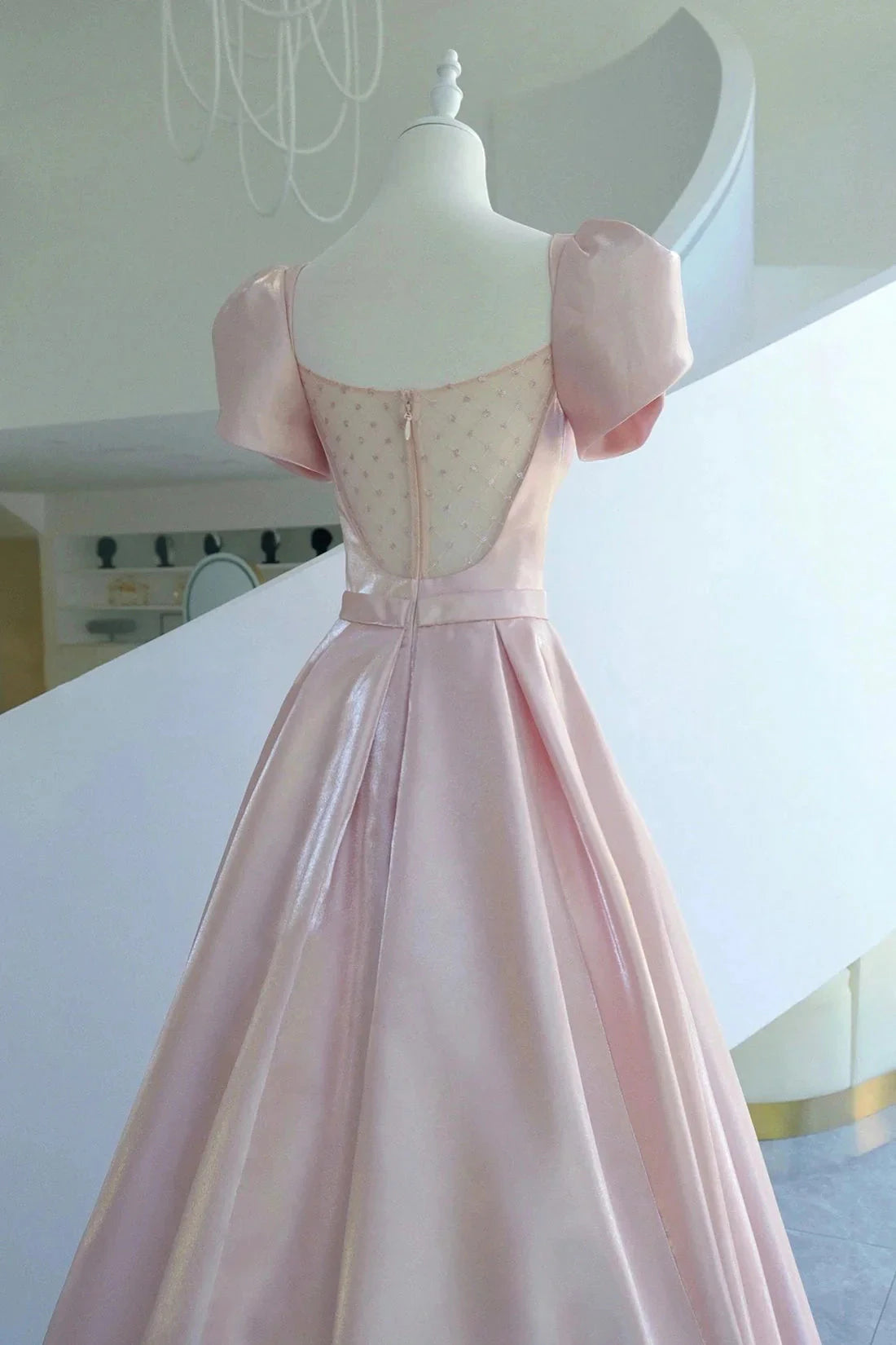 Pink Satin Long Prom Dress Beautiful A-Line Evening Dress with Bow simple gentle atmospheric and unique desi Bring summer colors to enhance white by YiHuiw