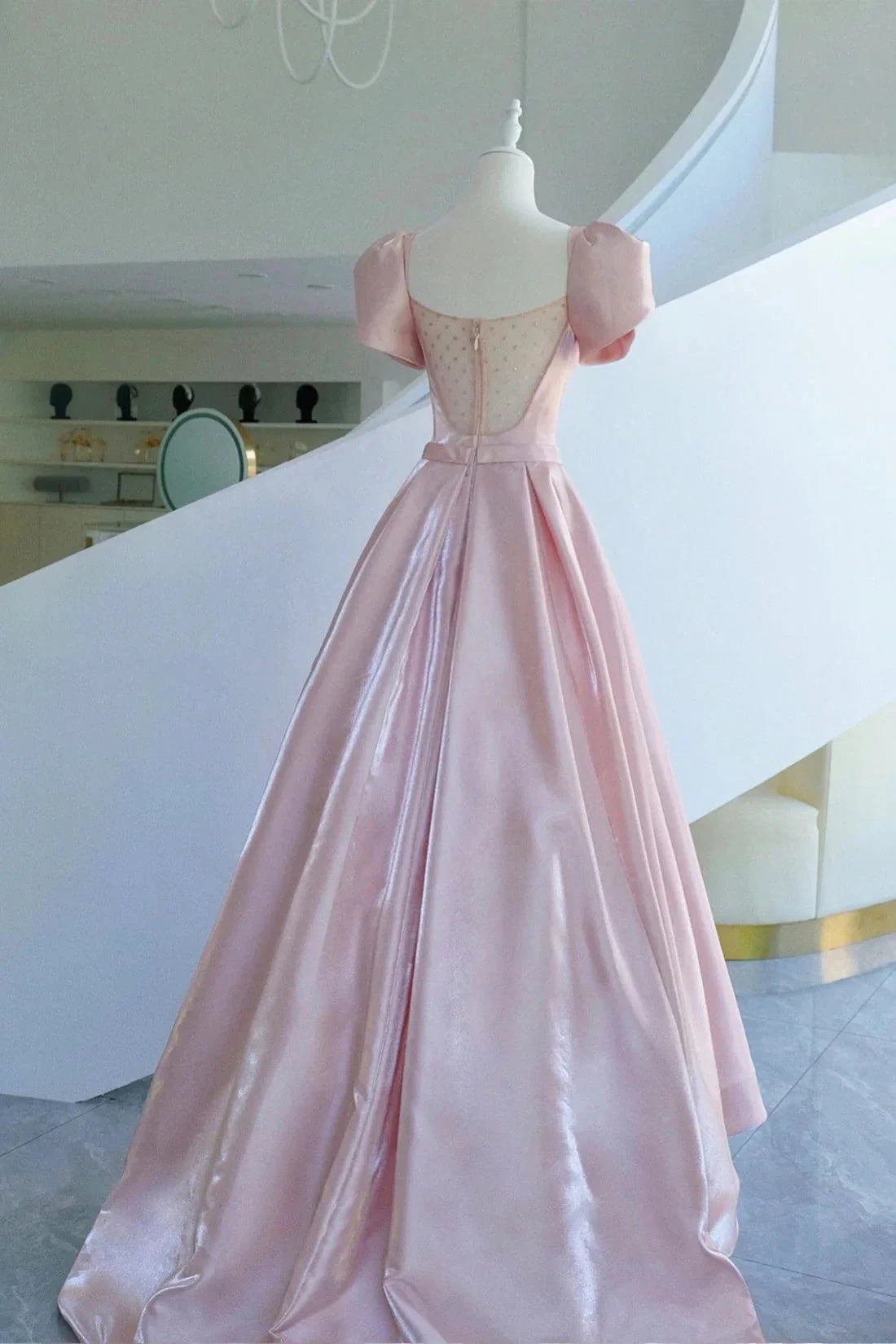 Pink Satin Long Prom Dress Beautiful A-Line Evening Dress with Bow simple gentle atmospheric and unique desi Bring summer colors to enhance white by YiHuiw