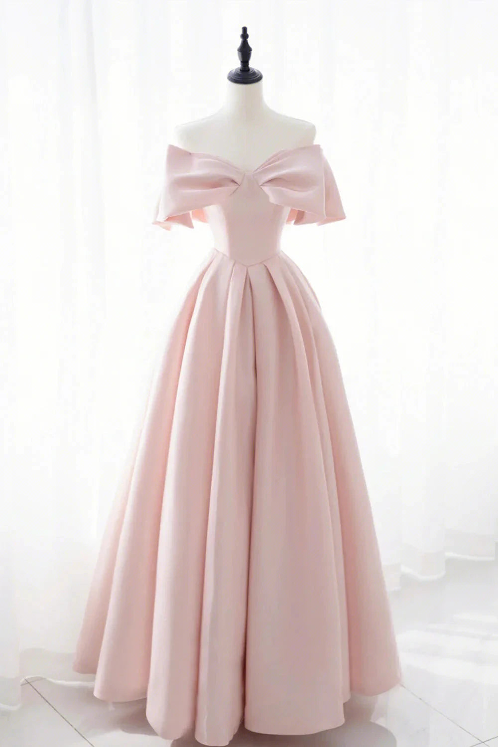 Pink Satin Long Prom Dress Cute Off Shoulder Evening Dress simple gentle atmospheric and unique desi Bring summer colors to enhance white by YiHuiw