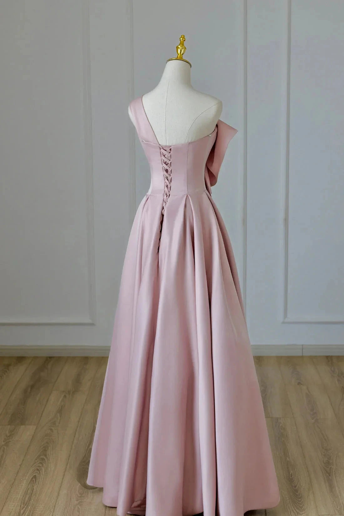 Pink Satin Long Prom Dress with Bow One Shoulder Formal Evening Dress simple gentle atmospheric and unique desi Bring summer colors to enhance white by YiHuiw