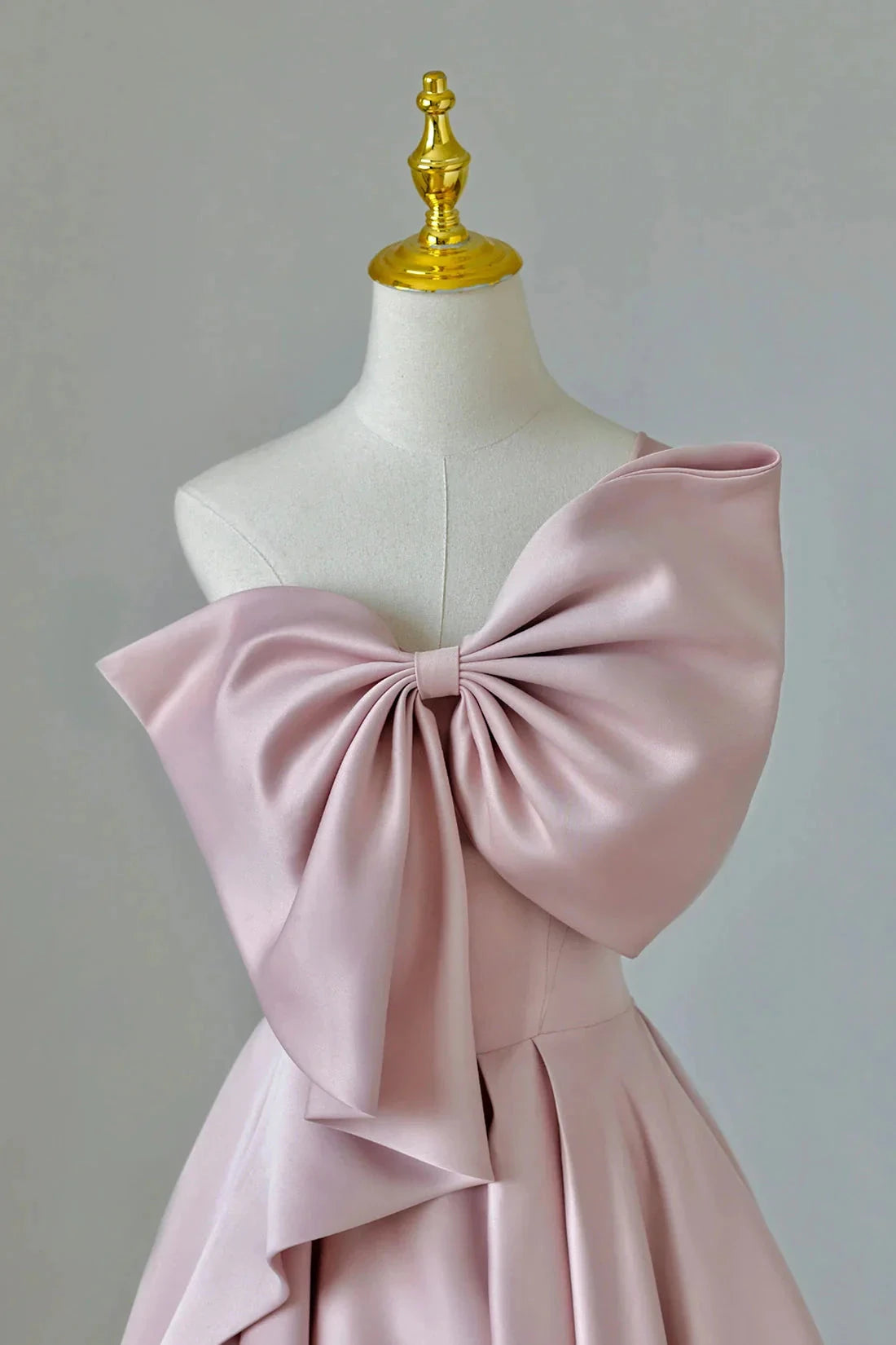 Pink Satin Long Prom Dress with Bow One Shoulder Formal Evening Dress simple gentle atmospheric and unique desi Bring summer colors to enhance white by YiHuiw