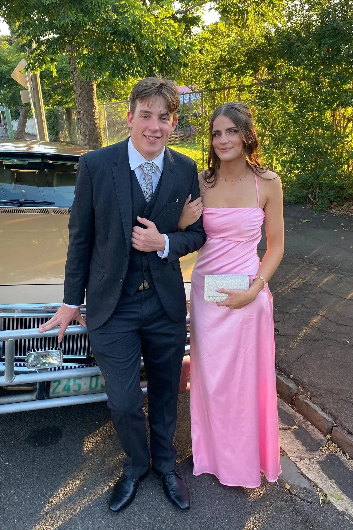 Pink Satin Ruched Spaghetti Strap Prom Dresses Slim Maxi Formal Evening Gown by JiMiss Dresses