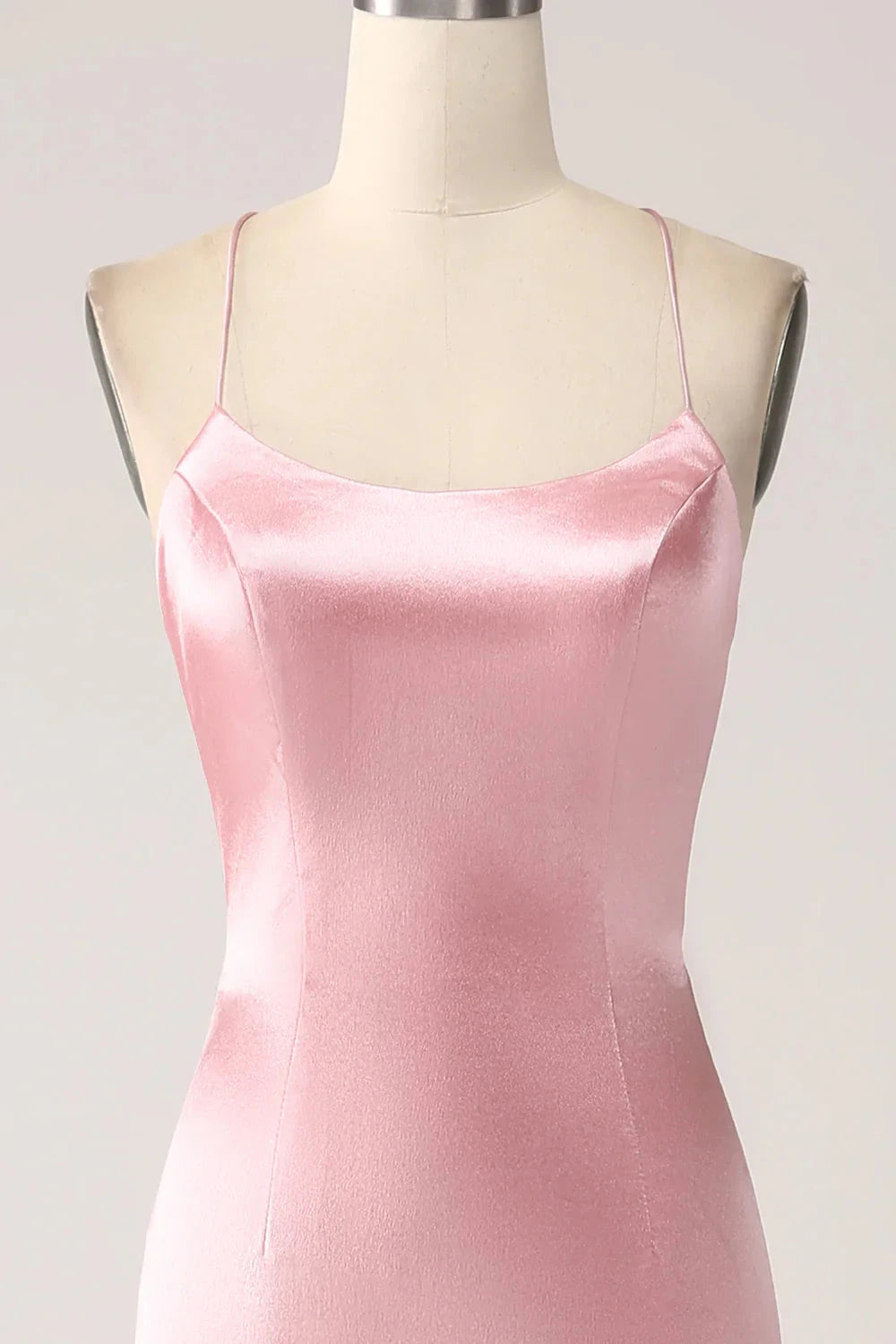 Pink Satin Spaghetti Strap Mermaid Evening Gown Blush Mermaid Spaghetti Straps Long Prom Dress Evening Dress by YiHuiw