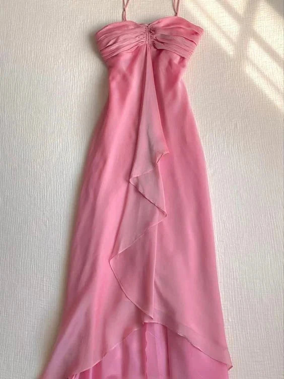 Pink Sheath Long Prom Dresses Sweet Formal Party Dress simple gentle atmospheric and unique desi Bring summer colors to enhance whiteness by YiHuiw