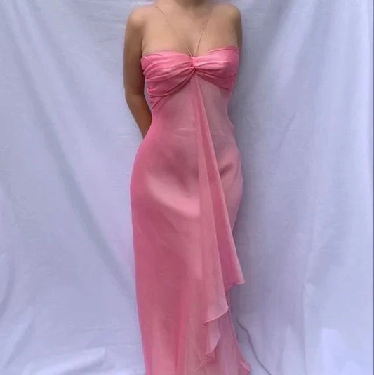 Pink Sheath Long Prom Dresses Sweet Formal Party Dress simple gentle atmospheric and unique desi Bring summer colors to enhance whiteness by YiHuiw