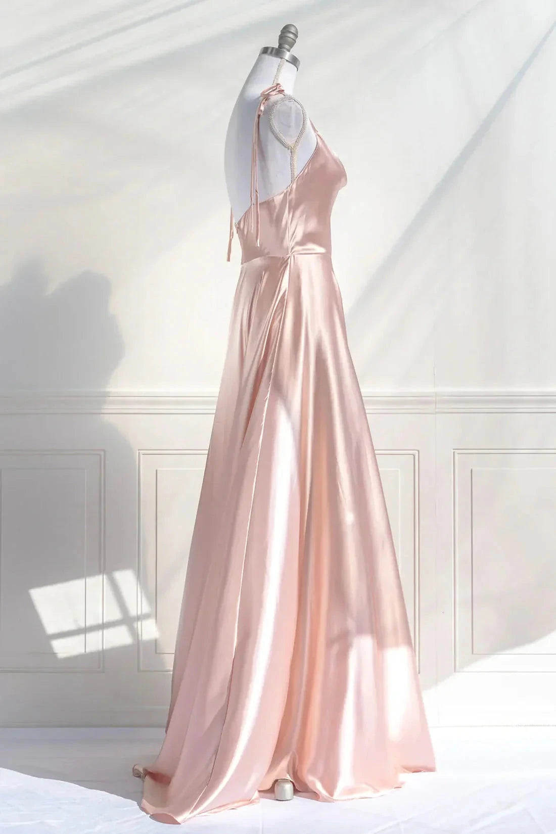 Pink Spaghetti Strap Satin Long Prom Dress Simple A-Line Evening Party Dress simple gentle atmospheric and unique desi Bring summer colors to enhance white by YiHuiw