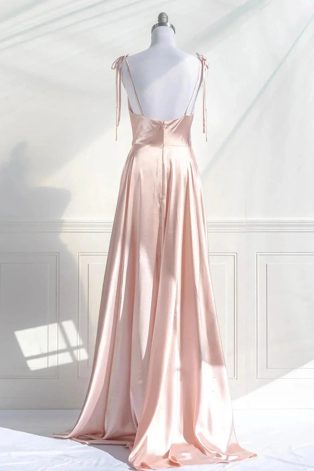 Pink Spaghetti Strap Satin Long Prom Dress Simple A-Line Evening Party Dress simple gentle atmospheric and unique desi Bring summer colors to enhance white by YiHuiw