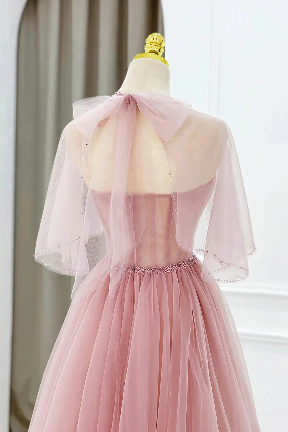 Pink Tulle Beaded Long Prom Dress Lovely Pink Evening Dress simple gentle atmospheric and unique desi Bring summer colors to enhance white by YiHuiw