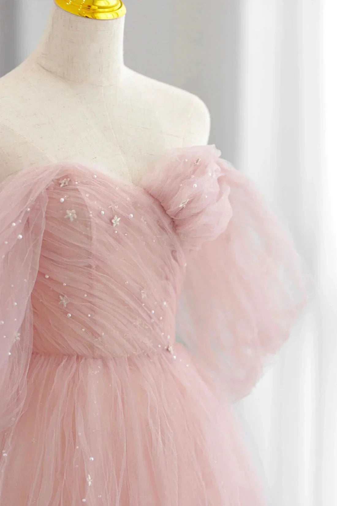 Pink Tulle Floor Length Prom Dress Cute A-Line Evening Party Dress simple gentle atmospheric and unique desi Bring summer colors to enhance white by YiHuiw
