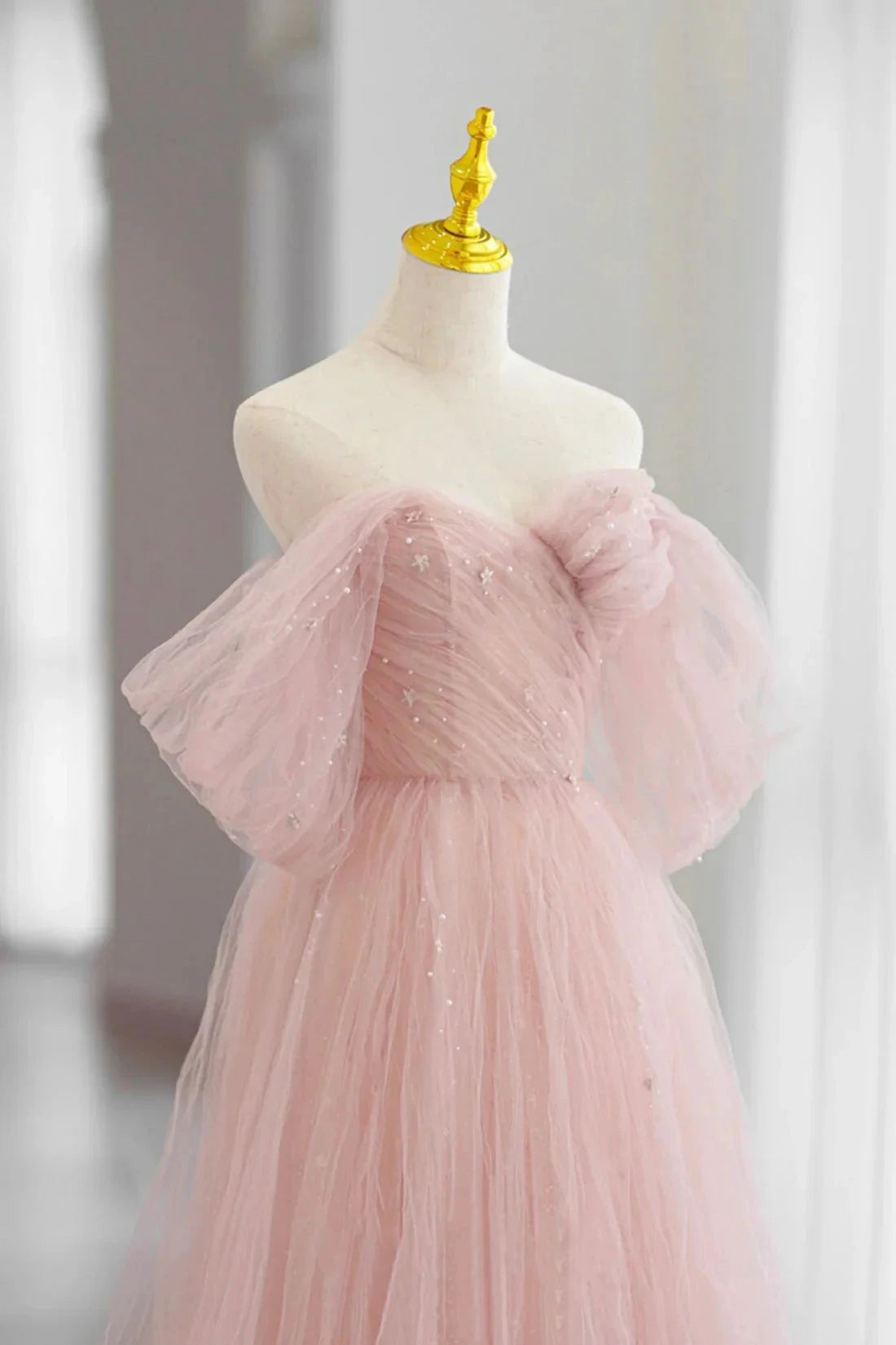 Pink Tulle Floor Length Prom Dress Cute A-Line Evening Party Dress simple gentle atmospheric and unique desi Bring summer colors to enhance white by YiHuiw