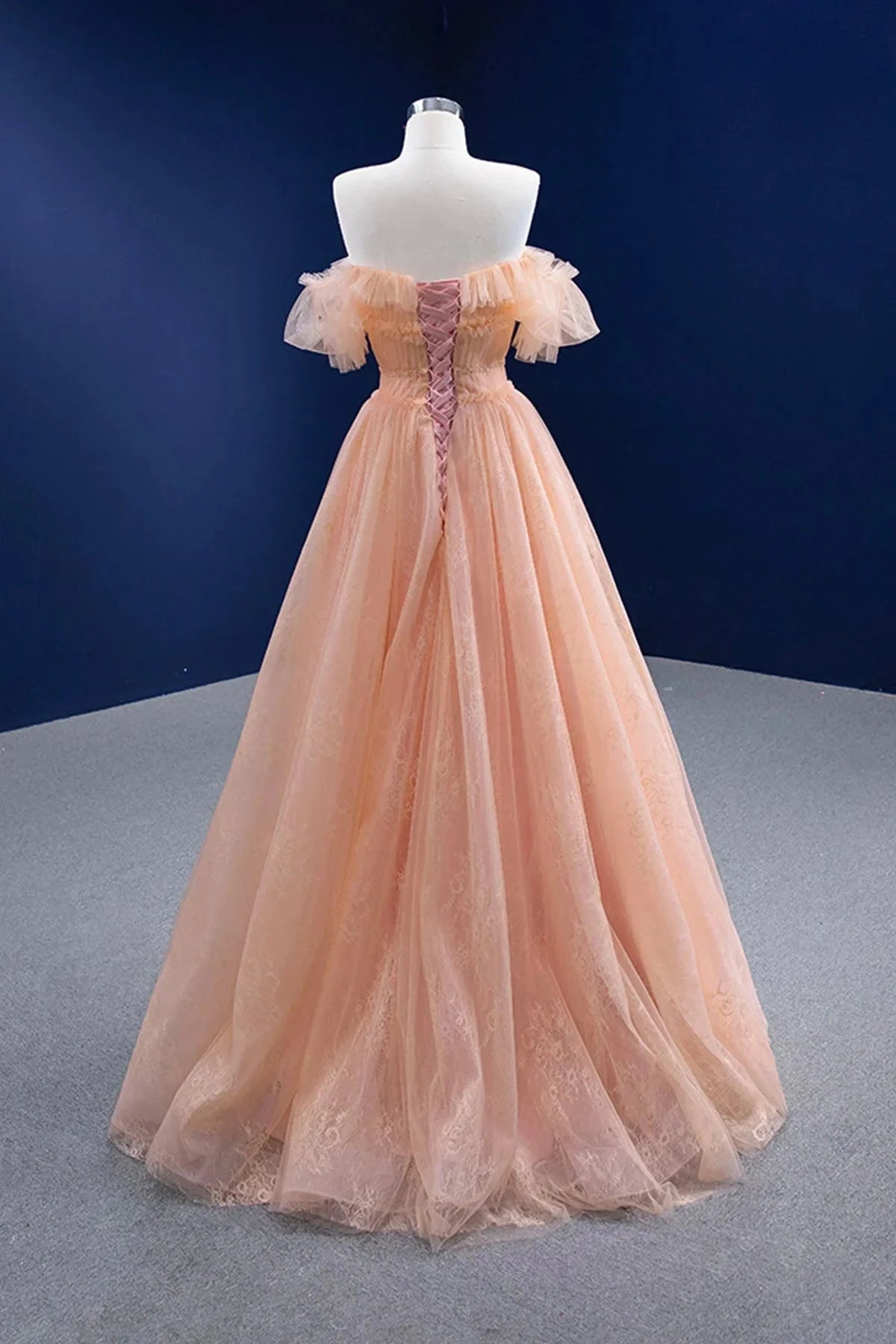 Pink Tulle Lace Strapless Prom Dress Pink A-Line Evening Party Dress simple gentle atmospheric and unique desi Bring summer colors to enhance white by YiHuiw