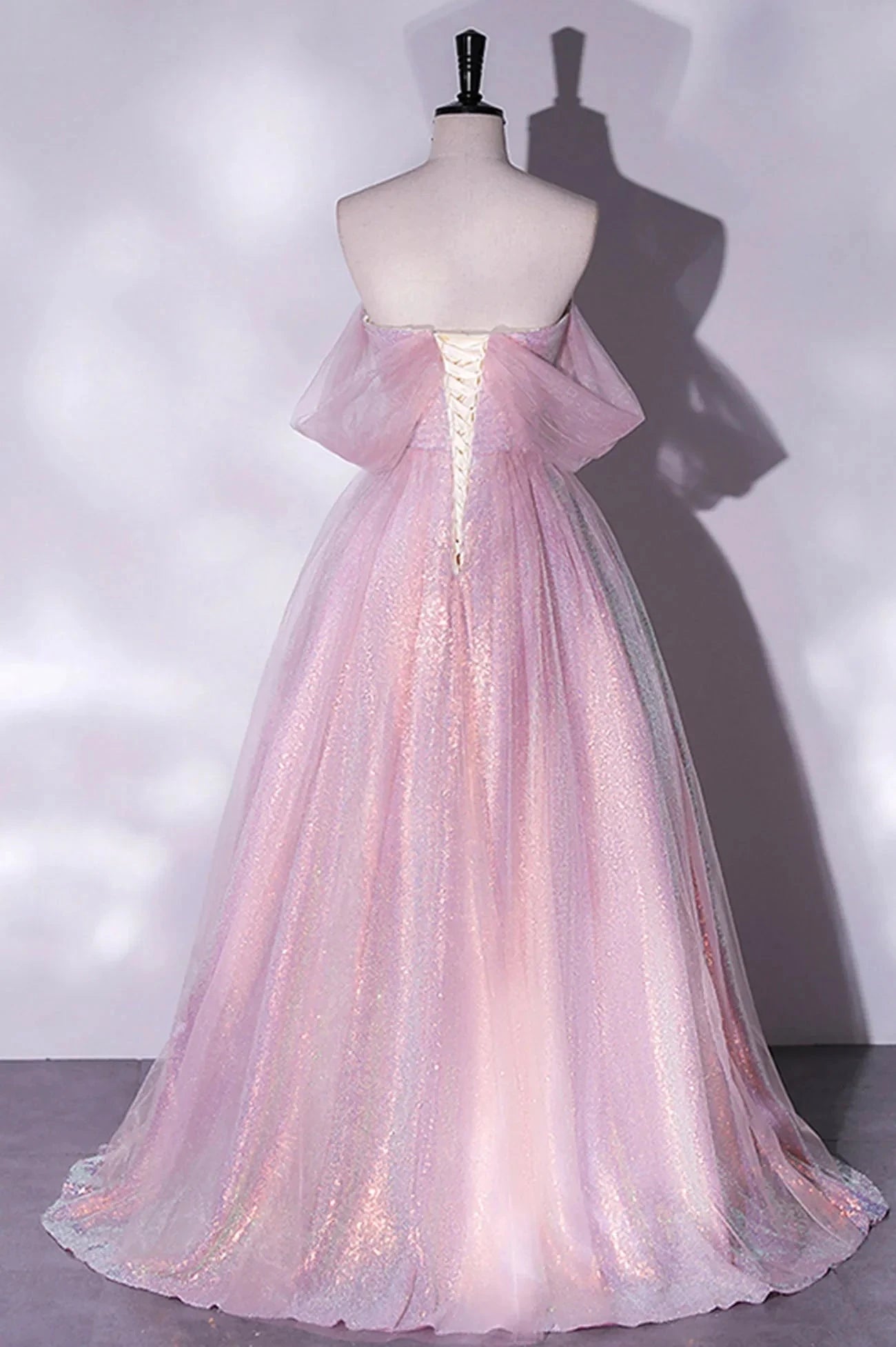 Pink Tulle Sequins Long Prom Dress,A-Line Formal Graduation Dress simple gentle atmospheric and unique desi Bring summer colors to enhance whiteness by YiHuiw