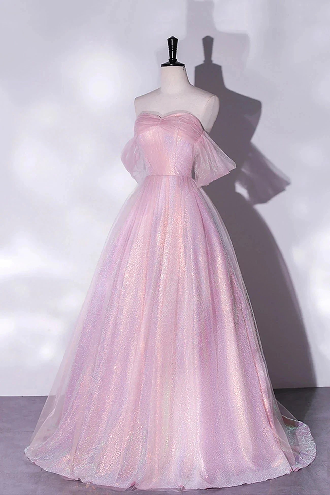 Pink Tulle Sequins Long Prom Dress,A-Line Formal Graduation Dress simple gentle atmospheric and unique desi Bring summer colors to enhance whiteness by YiHuiw
