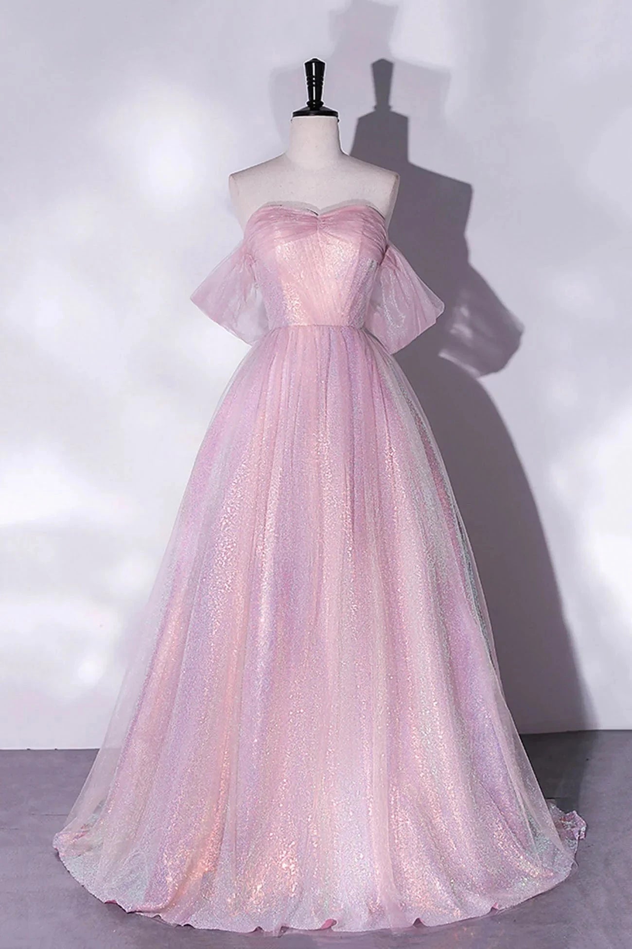 Pink Tulle Sequins Long Prom Dress,A-Line Formal Graduation Dress simple gentle atmospheric and unique desi Bring summer colors to enhance whiteness by YiHuiw