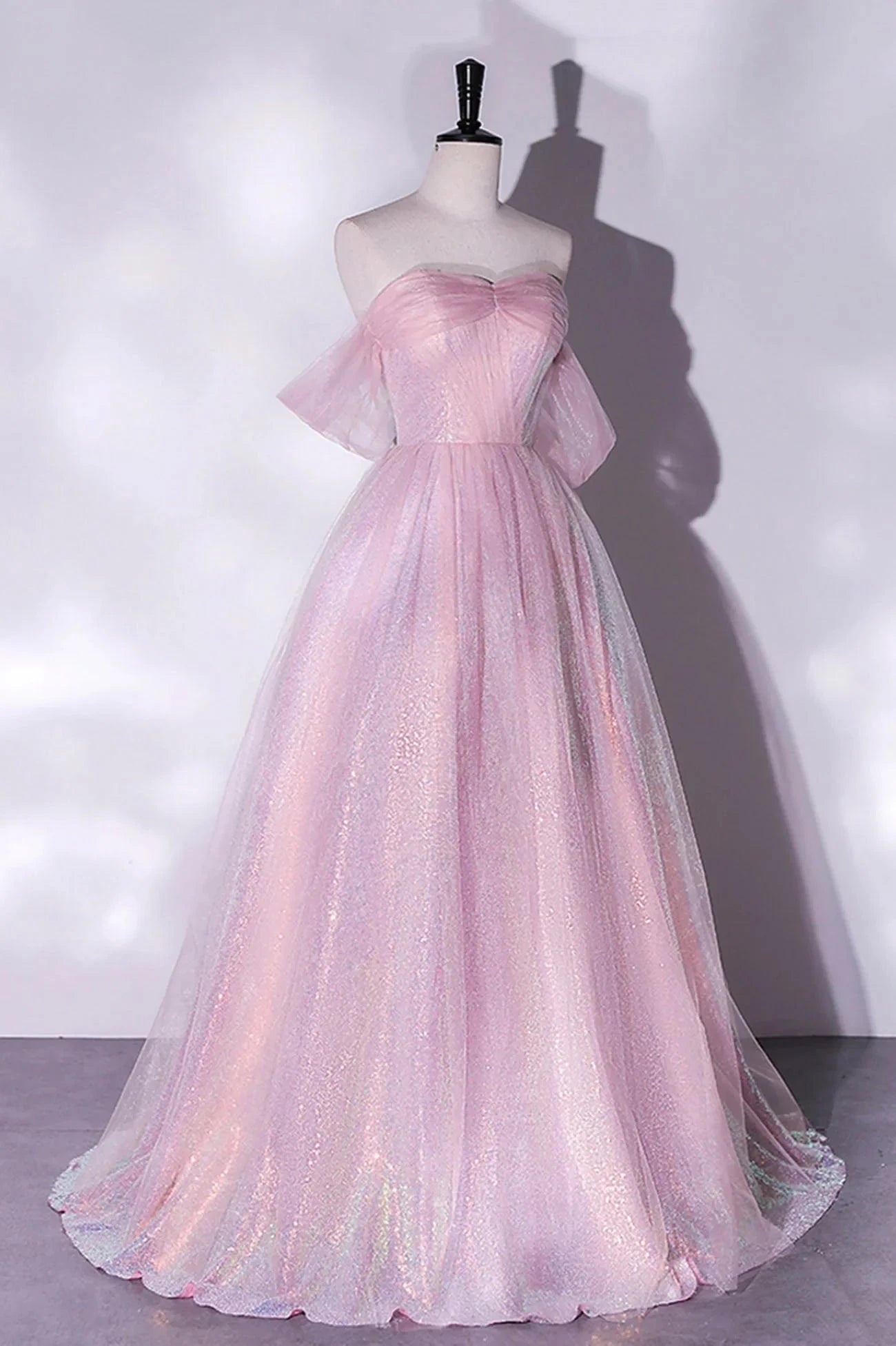 Pink Tulle Sequins Long Prom Dress,A-Line Formal Graduation Dress simple gentle atmospheric and unique desi Bring summer colors to enhance whiteness by YiHuiw
