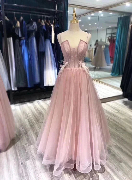 Pink dress deep V-neck with camisole lace upper suitable for dinners, dances and other occasions by YiHuiw