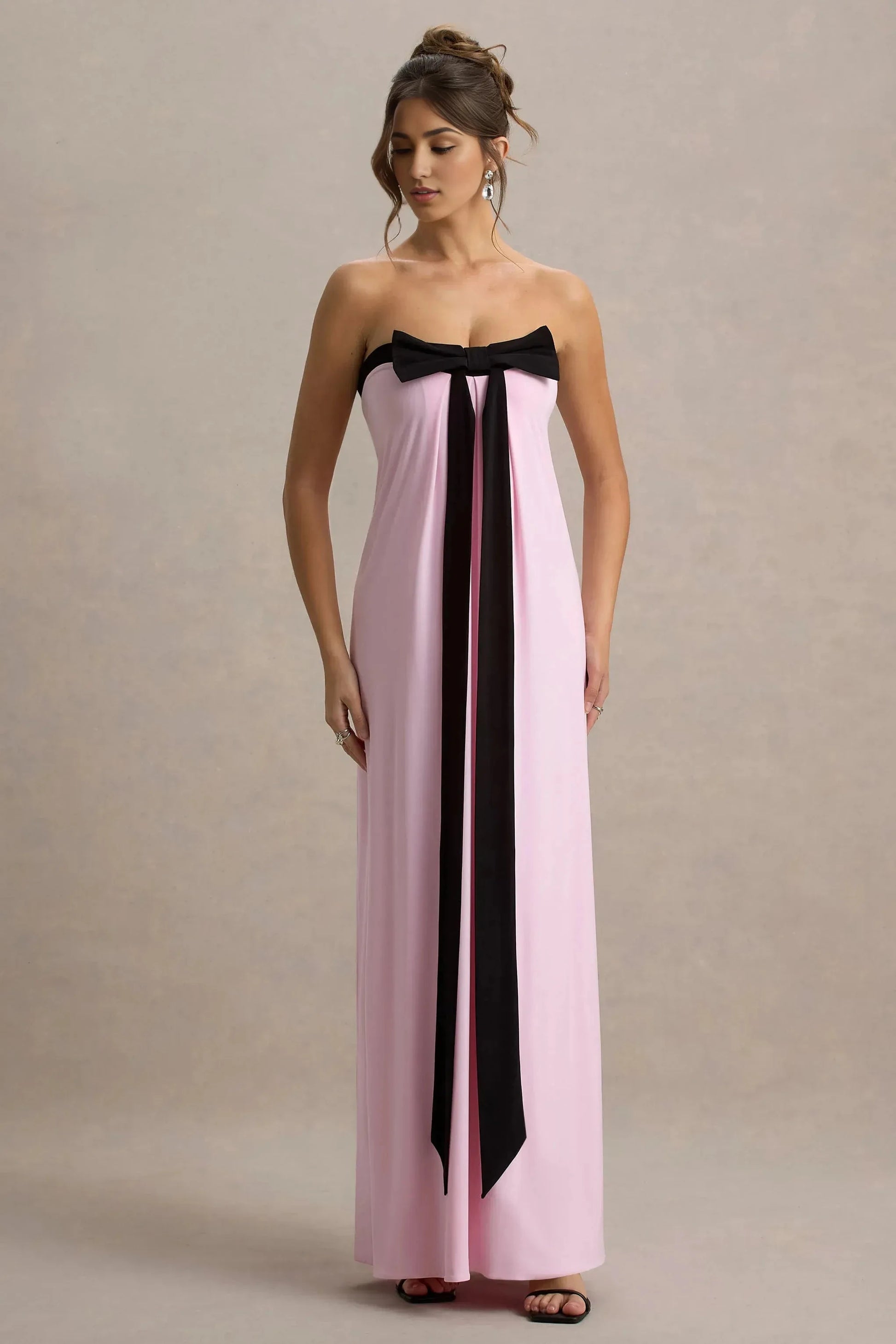 Playful Column Strapless Sleeveless Bow Accent Floor Length Plus Size For Women Evening Dress by YiHuiw