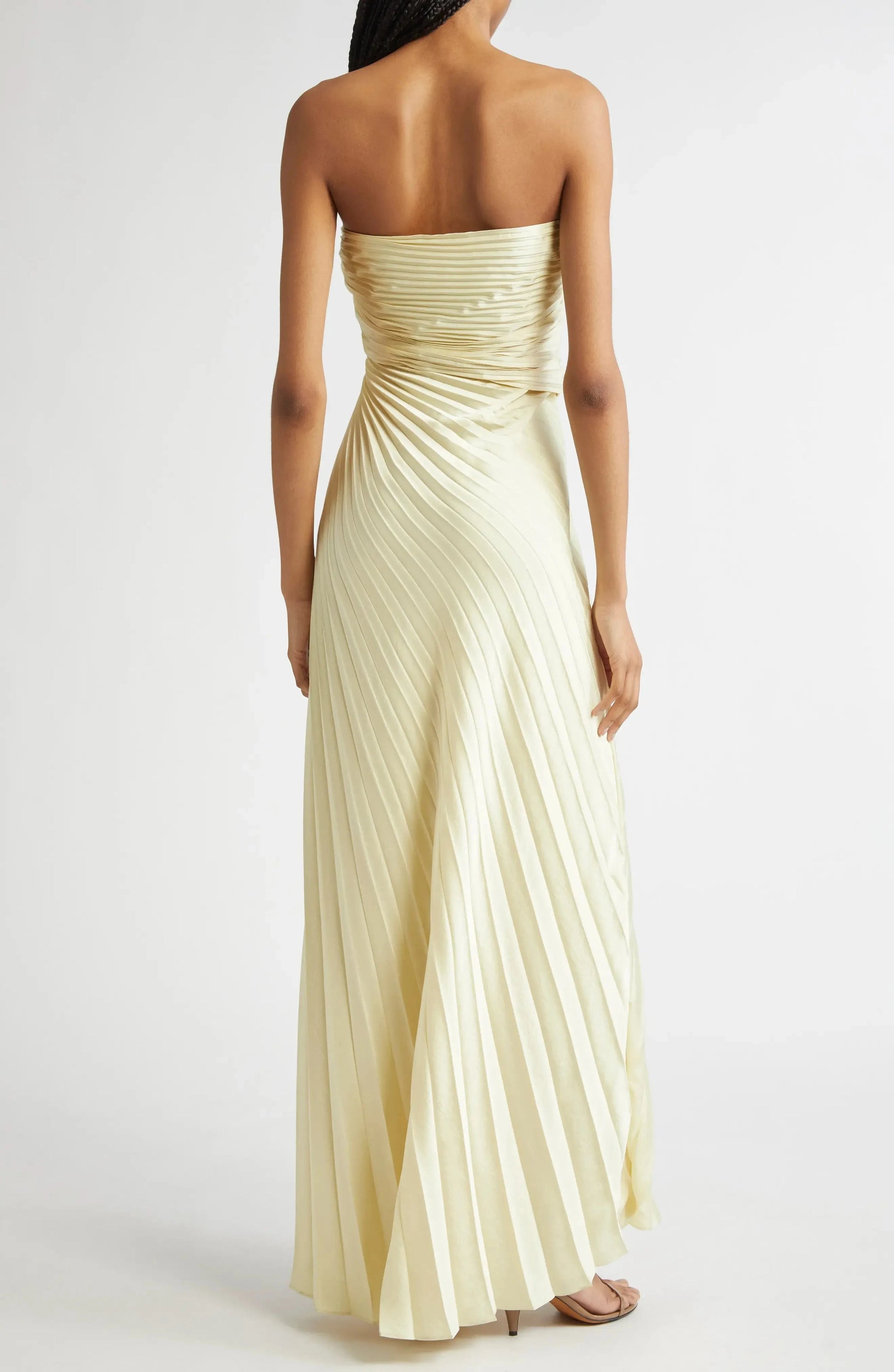 Pleat Detailed A Line Strapless Sleeveless Zipper Back Floor Length For Women Evening Dress by YiHuiw