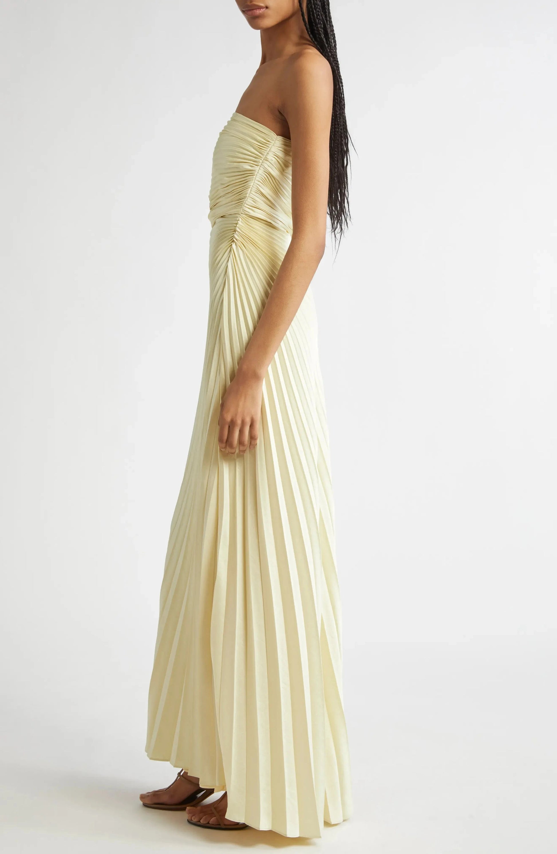 Pleat Detailed A Line Strapless Sleeveless Zipper Back Floor Length For Women Evening Dress by YiHuiw