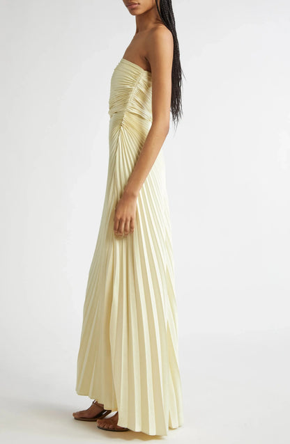 Pleat Detailed A Line Strapless Sleeveless Zipper Back Floor Length For Women Evening Dress by YiHuiw