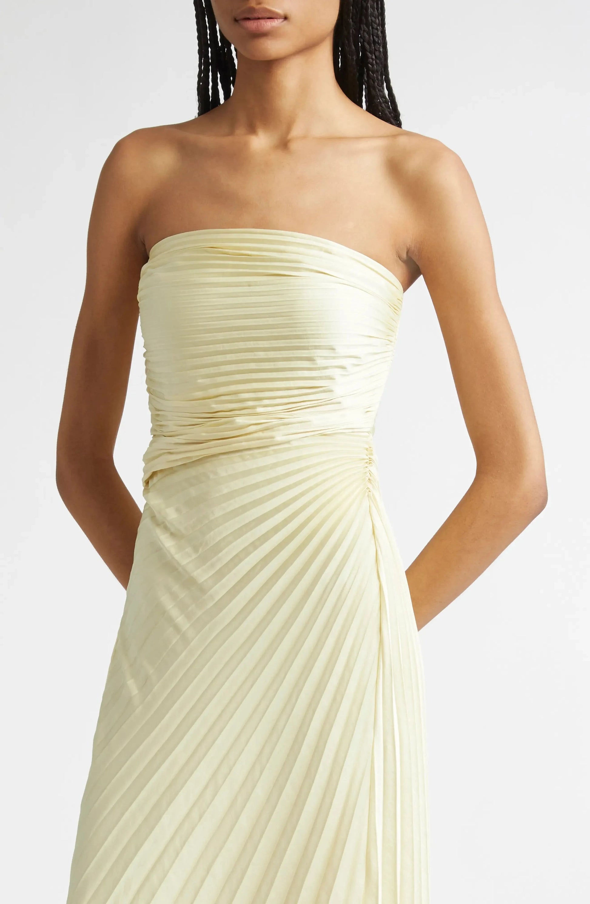Pleat Detailed A Line Strapless Sleeveless Zipper Back Floor Length For Women Evening Dress by YiHuiw