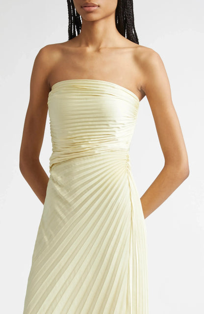 Pleat Detailed A Line Strapless Sleeveless Zipper Back Floor Length For Women Evening Dress by YiHuiw