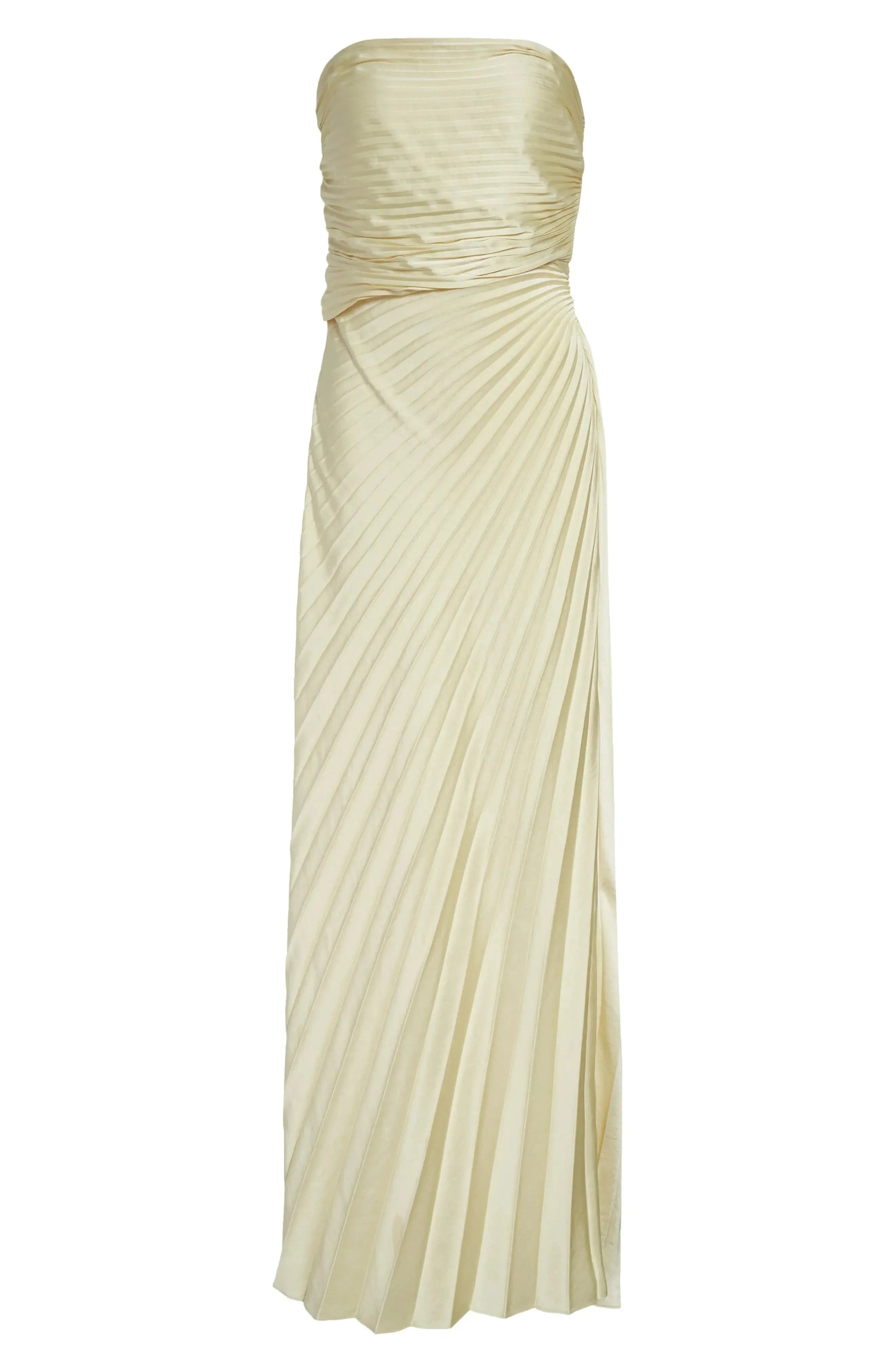 Pleat Detailed A Line Strapless Sleeveless Zipper Back Floor Length For Women Evening Dress by YiHuiw