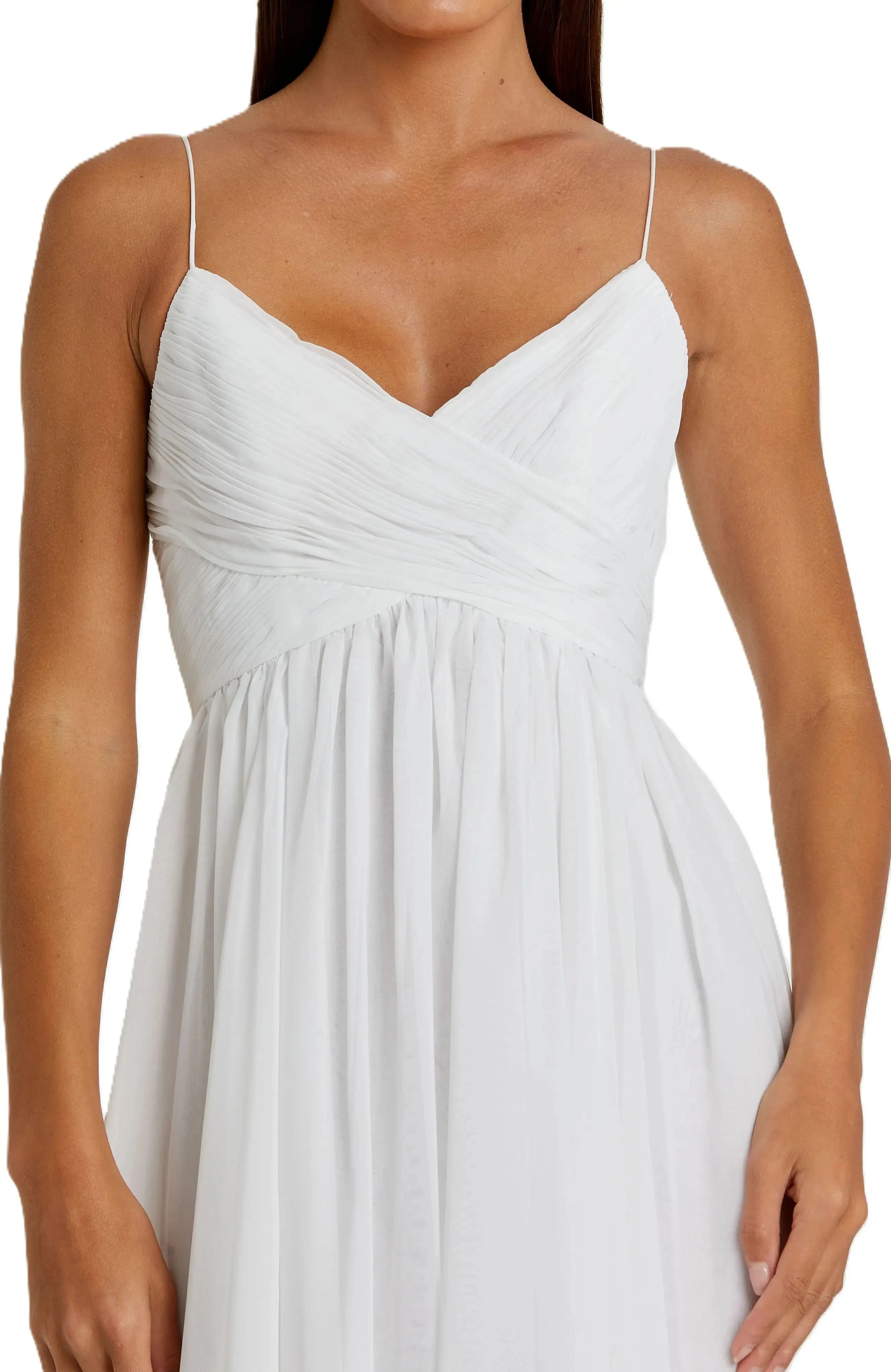 Pleated A Line Deep V Neck Spaghetti Strap Open Back Midi Length For Women Evening Dress by YiHuiw