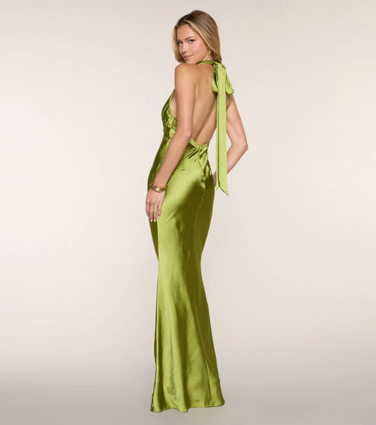 Mermaid Halter Sleeveless Pleated Floor-Length Wedding Dress - Yihuiw by Yihuiw