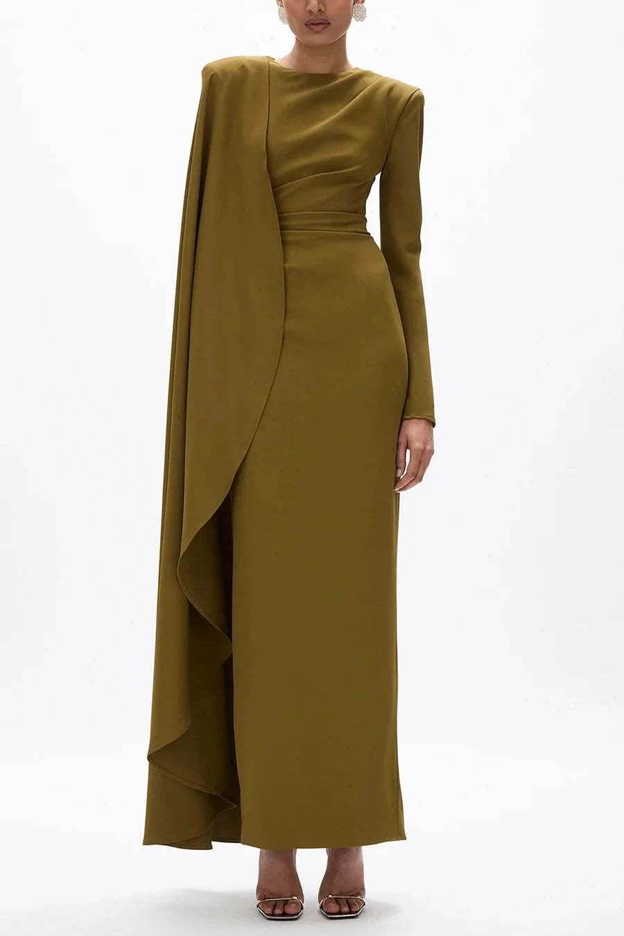 Pleated Round Neck Cape Maxi Dress simple gentle atmospheric and unique desi Bring summer colors to enhance whiteness by YiHuiw
